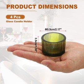 uxcell 4 Pcs Glass Tea Light Candle Holder, Round Ribbed Glass Votive Candle Holder for Table Centerpiece, Home Decor and Party Supplies(Green)