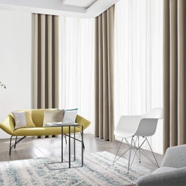 JSFLY Blackout Curtains for Bedroom Thermal Insulated Solid Grommet Window Drapes for Living Room , Set of 2 Curtain Panels 62 W x 106 L Beige