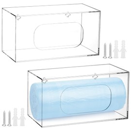 QWORK Elegant Acrylic Trash Bag Dispenser, Sleek Wall-Mount Organizer for Garbage Bags, Quick Installation, Durable and Stylish Home Storage Solution, 2 Pcs