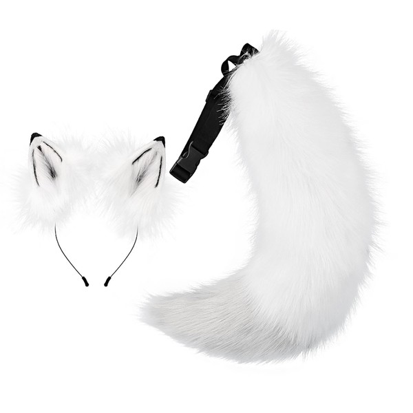 WanwanHut Faux Fur Fox Ears and Tail Set,Furry Ears Headband