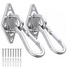OHIYO 2PCS M10 Stainless Steel Pad Eye Hooks+2PCS 10MM Snap Hook + 8PCS Heavy Duty Screws for Hammock Hanging Kit