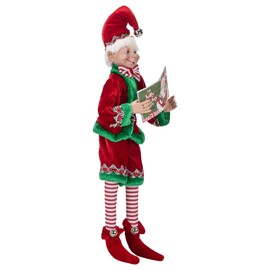 RAZ Imports Posable Christmas Elf, 16" Tall, Red and Green Velvet Outfit with Santa Book, 2019 Reindeer Games Holiday Collection