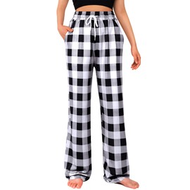 Alimens & Gentle Womens Pajama Pants Plaid Stretch Comfy Lounge Pants Drawstring Sleep Bottoms with Pockets