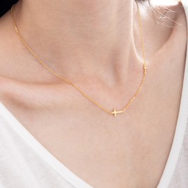 S925 Silver Cross Necklace for Women, Gold Plated Sterling Silver Cross Necklace, Sideways Cross Jewelry, Minimal Everyday Jewelry Gift, Dainty Faith Cross Pendant Necklaces