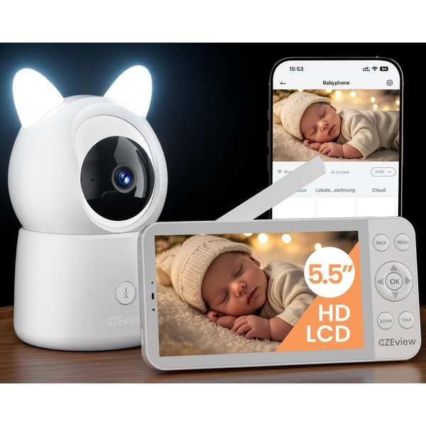 CZEview 5.5 Inch 2K Baby Monitor with Camera, HD Night