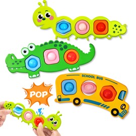 3PC Fidget Popper Sensory Baby Toys for Airplane Travel Essential Activities, Pop it Fidget Toys for Toddler Animal Montessori Toy Autism Autistic Gifts for 12+ Month Babies Toddlers 1 2 3 Year Old