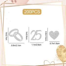 Table Decoration Silver Wedding Decoration 200 Confetti Wedding Sparkling Confetti with Ring, Number 25 and Heart Motif, Suitable for 25 Years Silver Wedding Gift