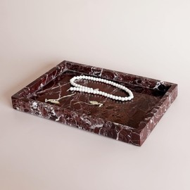 StonePlus Natural Marble Vanity Tray, Cosmetics Towels Tray, Decorative Tray, Catchall Tray for Dresser Bathroom Kitchen (Rosa Levanto, 11.8L x 7.87W x 1.18H)