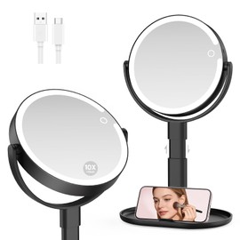 Rechargeable Lighted Makeup Mirror,10X Magnification, 7 Inch
