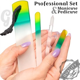 Juego de Limas de Cristal Checo para Uñas - Lima de Callos, Empujador de Cutículas de Precisión, Doble Superficie de Granos Diferentes, Manicura y Pedicura, Cuidado de las Uñas y Nail Art Profesional