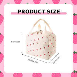 Insulated Lunch Bag for Kids Women, Cute Strawberry White, Thermal Leak-Proof Organizer, Reusable Children's Lunch Bag, Hermal Freezer Bag, Box Container for Outdoor Picnic Travel, School