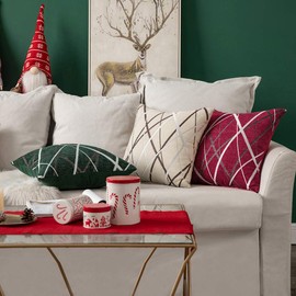 MIULEE Christmas Cushion Covers Cushions Throw Pillow Case Decorative Square Bright Line Design Pillowcovers for Couch Livingroom Sofa Bed Bedroom 50x50 CM 20x20 Inches 2 Pieces Cream