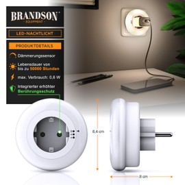 Brandson Brandson - 2 x Nachtlicht fr die Steckdose - LED Nachtlampe mit D?mmerungssensor und Helligkeitssensor - Auto ON OFF - Orientierungslicht 3 Farben Warmwei? Blau Grn - Kinder Erwachsene Senioren