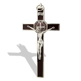 Crucifijo de pared de San Benito con esmalte de colores (plata-marrón)