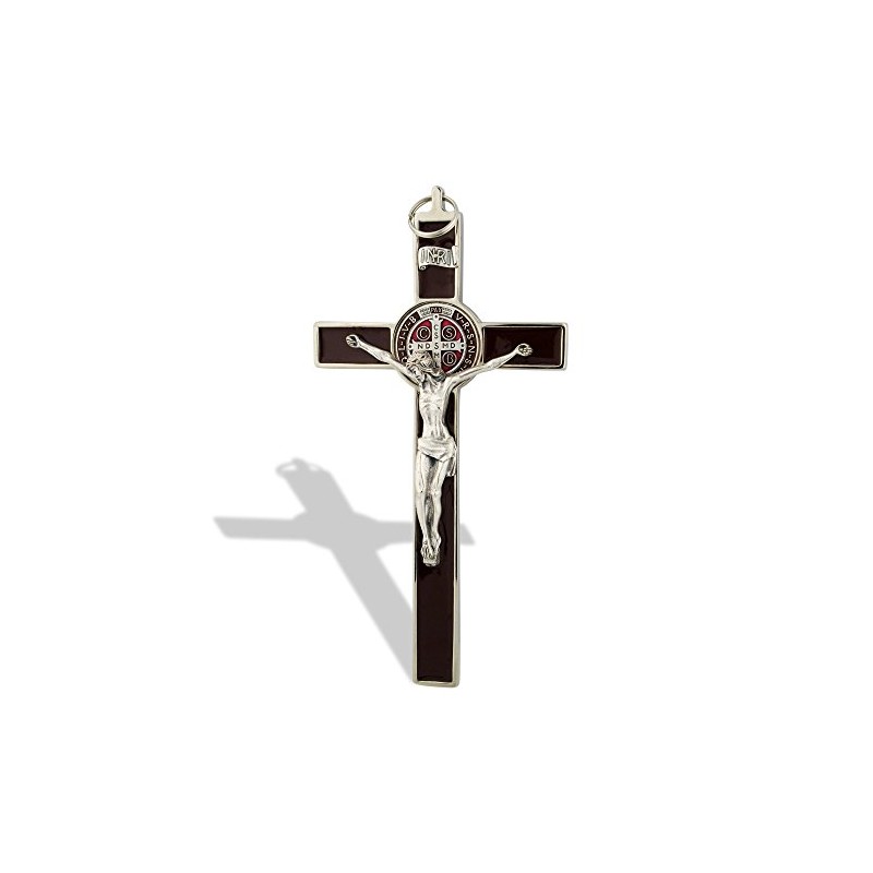Crucifijo de pared de San Benito con esmalte de colores