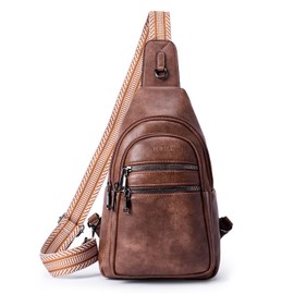 YEWSEA 8L Sling Bag For Women Men Backpack Crossbody Fanny Pack Travel Shoulder Bags Purse Handbag Gifts For Her PU Leather Brown