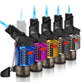 SAMNIU 5 Pack of Torch Lighter, 30° & 45° Rotatable Jet Flame, with Safety Lock, Butane Gas Refill, Mini Butane Lighters for Candle, Stove, Fireplace (NO Batane Gas)