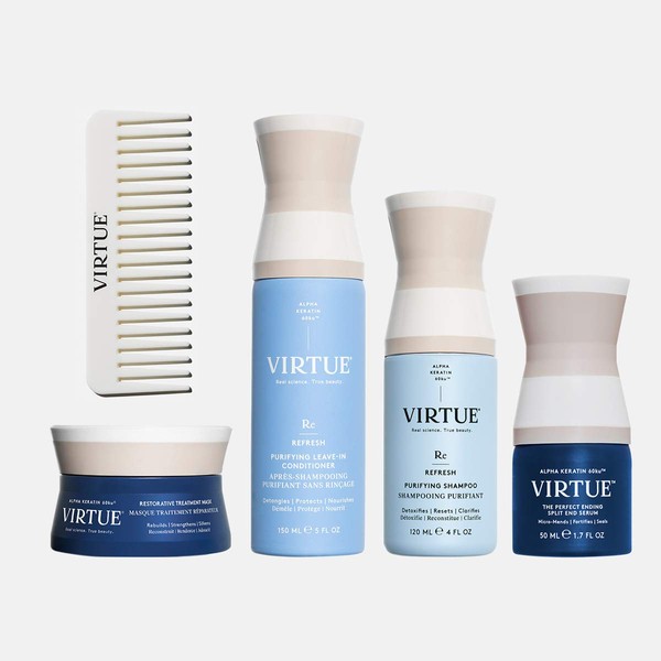 VIRTUE Self-Care Kit | Hair Mask, Clarifying Shampoo, Split End Serum, Leave-in Conditioner