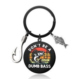 Funny Fishing Keychain for Fisherman Birthday Gifts for Husband Boyfriend Fathers Day Presents for Grandpa Dad Fish Lovers Fishing Retirement Gifts for Men Elderly Friend Don't Be A Dumb Bass Keychain