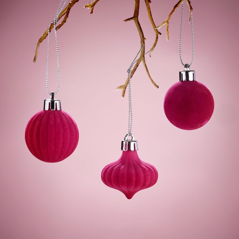 Decorbyhannah 24ct 4cm Christmas Ornaments, Flocked Christmas Tree Ball Rose