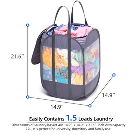 1.5 Loads, Pop-up Laundry Hamper with Extended, Thickened and Reinforced Handles, Tear Proof, Laundry Basket with Zipper Lid, With YKK Zipper, Honey Comb Mesh, Breathable, 14.9"*14.9"*21.6" (white)