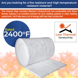300" (25') x 24" x 1" Thick Ceramic Fiber Blanket - 8# 2600F Rated - High Temperature Insulation - Fire Proof Insulation for Stove, Fireplace, Pizza Oven, Kiln, Forge, Furnace, Chimney, Boiler