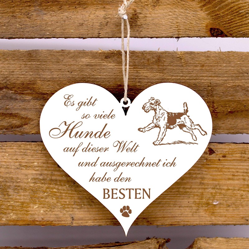 Sign Heart Saying Best Dog Airedale Terrier Decorative Wooden Sign