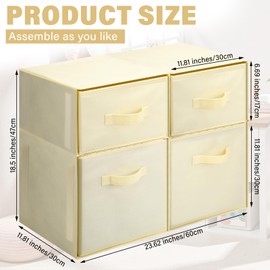 Weysat 4 Stackable Cube Closet Drawer Organizer Under Dorm Bed Storage Foldable Fabric Organizer Bins for Clothes Toys Collapsible Storage Cube for Dorm Closet Bedroom Nursery Living Room(Beige)