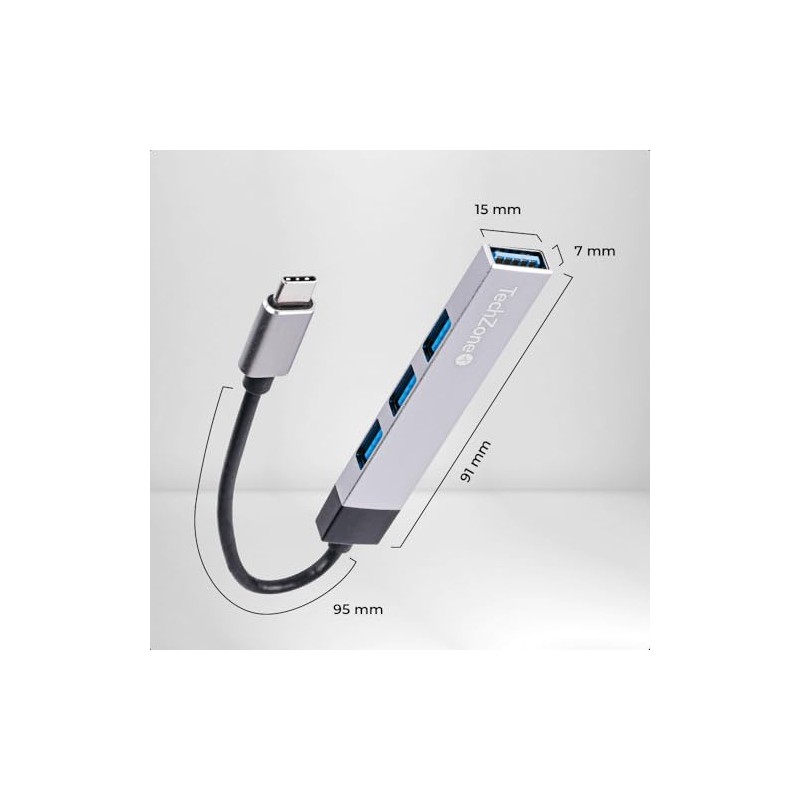 TECHZONE Hub 4 Puertos USB Tipo C (1 Puerto USB