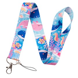 BKBKAAK Cute Ocean Themed Lanyard & ID Badge Holder, Heavy Duty Retractable Reel Clip and Name Tag Card Holder, Cute Dolphin, Whale & Sea Animal Design, Teachers Lanyard for Kids, Women, Girls