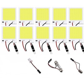 [TradeWind] 48 LED Room Lamp, Car Light, Trunk Foot, Full Luminous, Flat, White, COB, Explosive Light, T10, 12 V, Socket Included, Set of 10