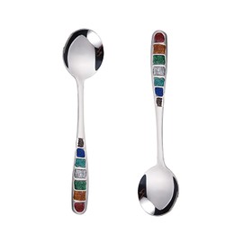 Turbokey 7.3 Inch Soup Spoons Set 304 Stainless Steel Spoons Classic Design Tablespoon Mirror Polished for Home Restaurant Kitchen and Dishwasher Safe (2Pcs, Rainbow2)