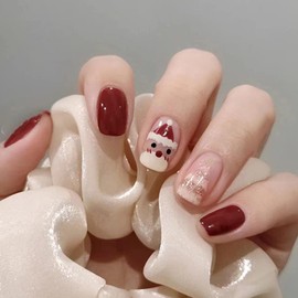Christmas Nails Short, 24pcs Christmas Press On Nails, Red Cute Snowman Stick On Nails Glue On Nails False Nails With Glue, Short Nails Acrylic Press On Nails For Christmas Nail Art