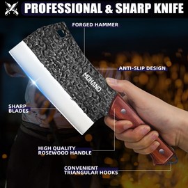 MDHAND Butcher Knife Set, 8PCS Butcher Cleaver Knife Set for Meat Cutting, Hand Forged Viking Knives Sets with Meat Cleaver, Heavy-Duty Kitchen Knives Sets for Bone BBQ Vegetable, Knives Gift for Men