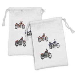 Ambesonne Motorcycle Fabric Pouch Set of 2, Illustration of 3 Motorcycles Freedom Transport Risky Extreme Sports Theme, Small Drawstring Bag for Toiletries Masks and Favors, 9" x 6", Orange Black