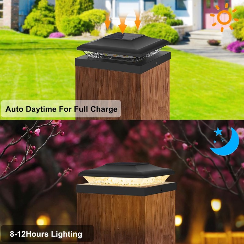 6 Pack Solar Post Cap Lights Outdoor, 2 Modes (Warm/White