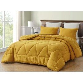 Chezmoi Collection Rory Mustard Yellow Comforter Set Twin Size 2-Piece Fluffy Soft Lightweight Bedding Triangle Quilted Stone-Washed Microfiber Comforter Set for All Season