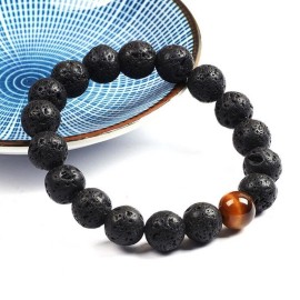 Fashion Jewelry Black Volcanic Lava Stone Tiger Eye Bead Charm Bracelet TK14-12