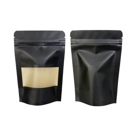 FERENLI 50 Pcs Black Resealable Kraft Paper Bags with Matte Window Stand up Pouch Heat Sealable Zipper Lock Food Storage Bags for Packaging Small Business (3.5x5.1 inch (9x13 cm))