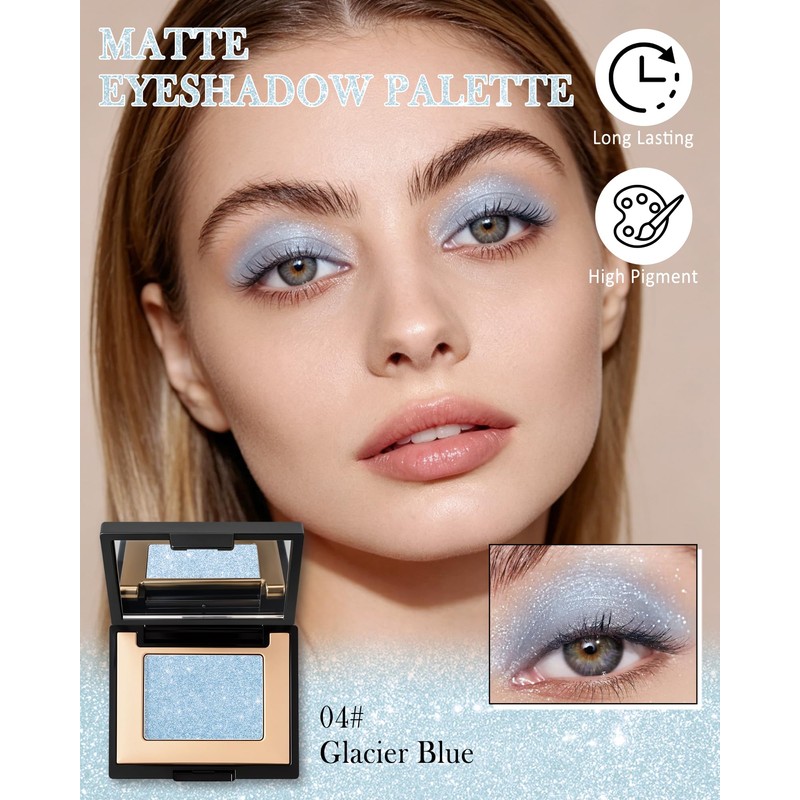 Glacier Blue Glitter Eyeshadow Palette, Single Metallic Shimmer Eye Shadow