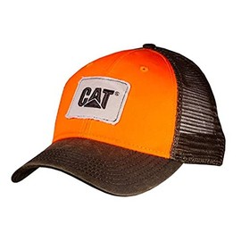 Caterpillar Blaze Hunter Safety Orange Trucker Waxy Mesh Cap w/Frayed Patch