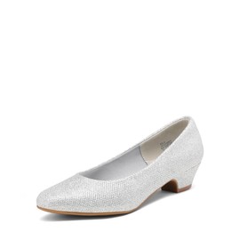 DREAM PAIRS Women's Mila Silver Glitter Low Chunky Heel Pump Shoes Size 6.5 M US