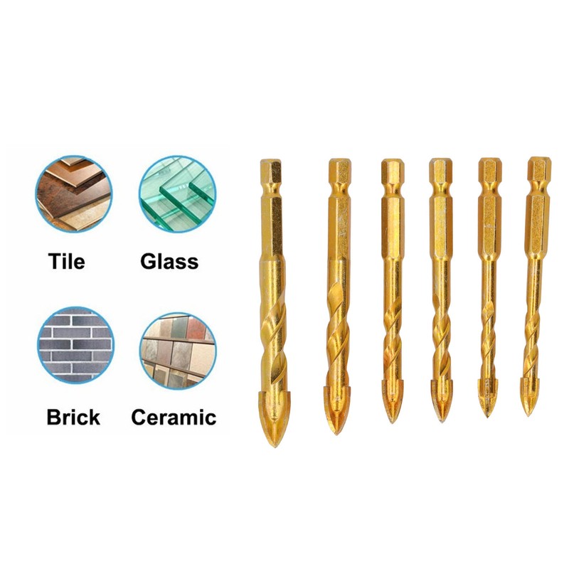 6Pcs Cross Spearhead Drill Bit Carbide Hex Shank Drilling Tool