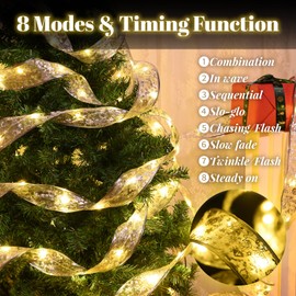 Dailyart 78Ft Christmas Tree Decorations 200 LED Christmas Tree Ribbon with USB & Battery Operated Remote Timer, 8 Lighting Modes Christmas Fairy String Lights for Indoor Xmas Tree Decor (Warm White)