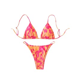 GORGLITTER - Traje de baño de color para mujer, triángulo, corte alto, tanga G, Rosa Multi, Large