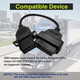 VZG OBD Adapter for Volvo 8 Pin OBD1 to 16 pin OBD2 Diagnostic Cable,Compatible with Volvo Heavy Duty Truck 8pin Connector,Work with Truck Obdii Scanner Tools/Code Reader