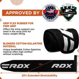 RDX Weight Lifting Wrist Wraps with Gym Straps, Elasticated 18” Cotton Wrap, 60CM Anti Slip Workout Strap Support, Bodybuilding Deadlifting Powerlifting Fitness Gymnastics Strength Training, Men Women