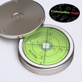 Caterpillar Red Can Level with Protective Metal Lid - Large Metal Spirit Level with Air Bubble, Liquid, Degree Indication, Floor Spirit Level - Metal Housing, Bullseye, Green/Silver