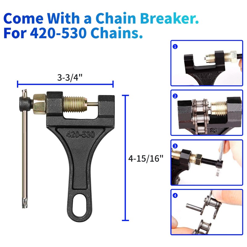 Belleone 520 Gold Motorcycle Chain 114 Links with Chain Breaker,