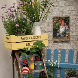 Funny Garden Decor Yard Sign Garden Gnome Metal Vintage Tin Signs Fence Decor Vintage Wall Art Decor for Garden